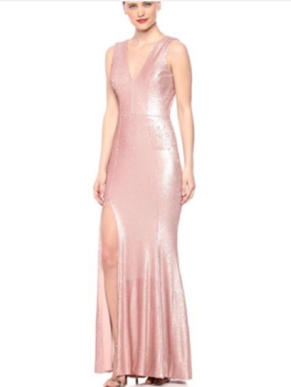 Dress the Population NWT Sandra Sequin Mermaid Gown Side Slit Rose Pink Size XS